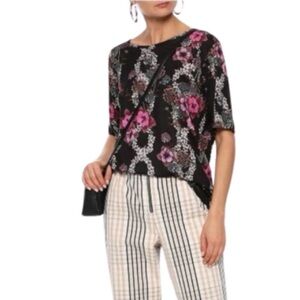 SANDRO Paris Cut Out Floral Jersey Blouse Size L